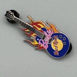 Vtg Hard Rock Barbie Pin ONLY Blue Guitar Red Flames I Love Rock N Roll Lapel